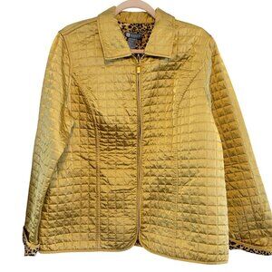 Y2K Koret Quilted Jacket Size 16 Gold Leopard Reversible Artsy Mob Wife